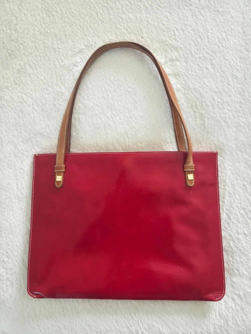 Vintage!!! Kate Spade ✨️ Red Leather Tote Bag with Tan Straps